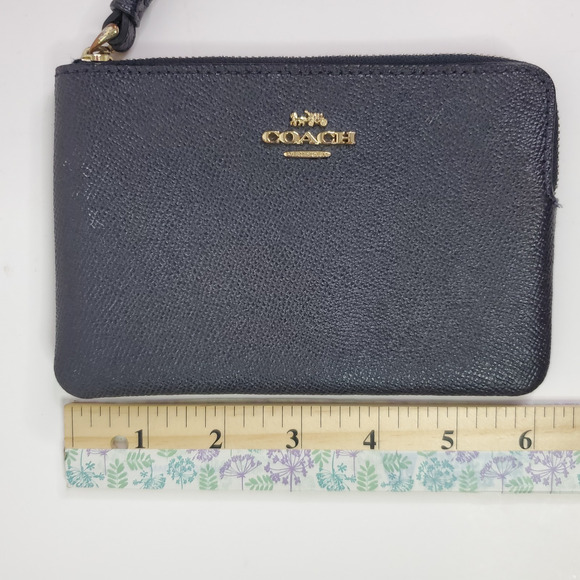 Coach Corner Zip Crossgrain Leather Wristlet Blue corner zip small wristlet - Picture 8 of 10